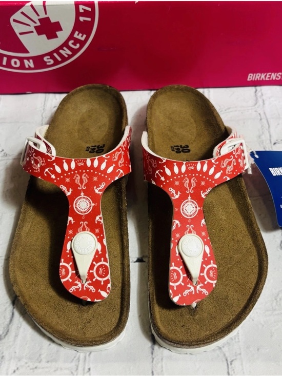 Birkenstock Other - Birkenstock Gizeh Kids Slip-On Sandals Red Nautical Anchor Size 30 EU 12 US